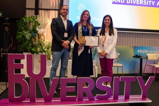 Braga's representatives and Directorate D Director at the Award ceremony of the 2025 European Capitals of Inclusion and Diversity Award. 